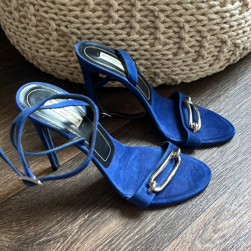 Balenciaga Blue Suede Heels - Picture 2 of 9